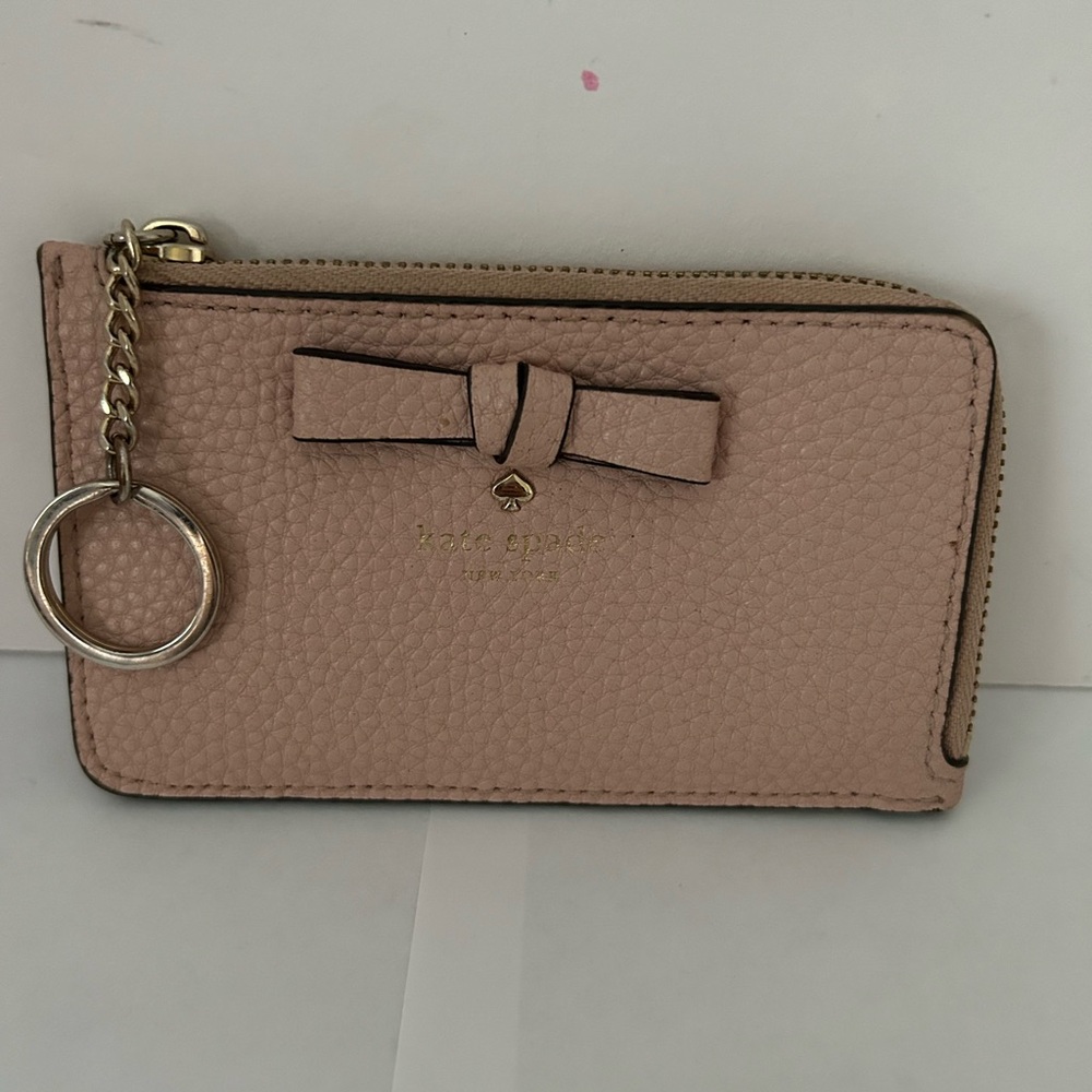 Kate Spade New York Poppy Pebbled Leather Card Wallet Zip Around Pink Keyring